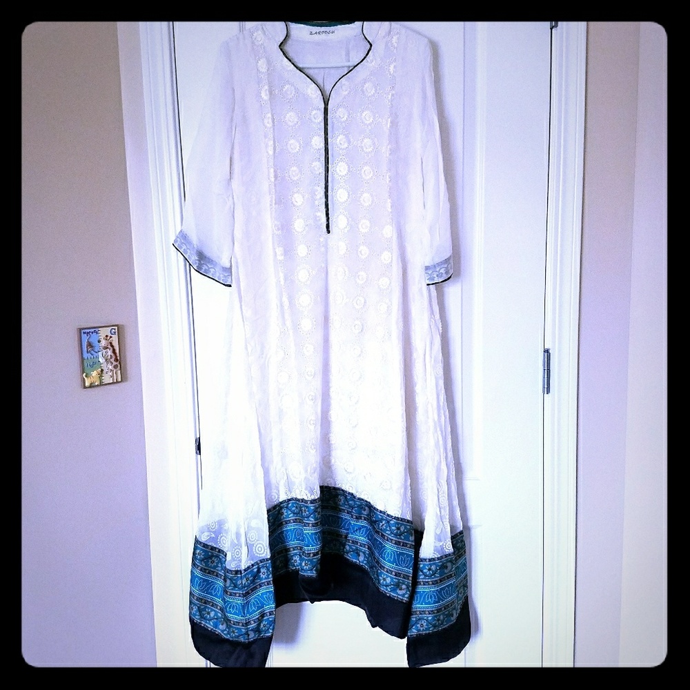 3 piece white & blue suit